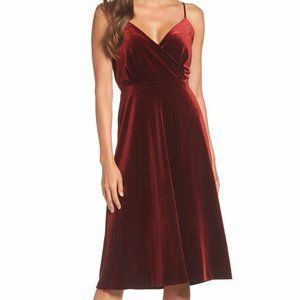 ALI & JAY faux wrap red velvet midi dress